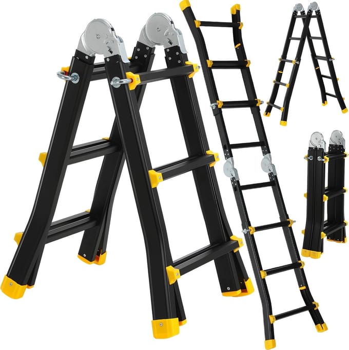 Telescopische Ladder - Multifunctionele Klimhulp - Huishoudelijk Werk - Robuuste Aluminium Constructie - 2.85 Meter Uitschuifbaar - Zwart