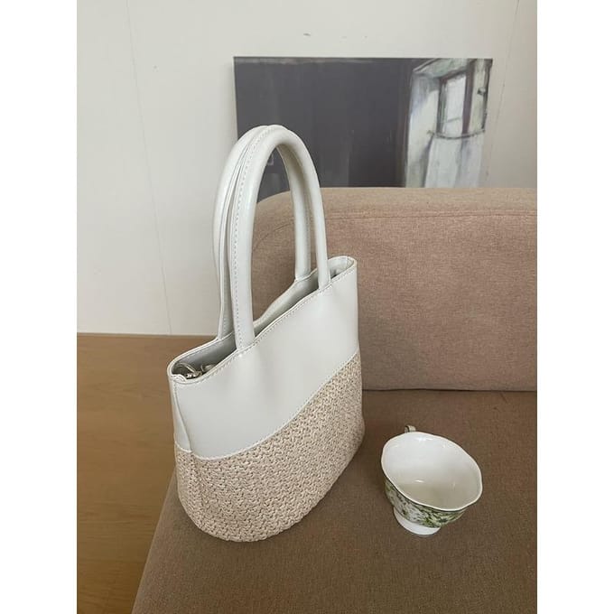 Zomerstro Geweven Strandtas Nieuwe Stijl Patchwork Handtas Niche Ontwerp Retro gray