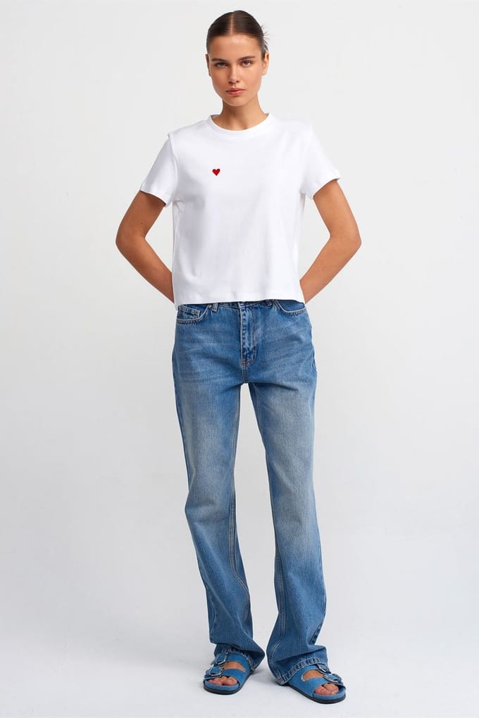 Hoge Taille Rechte Pijpen Katoenen Jeans
