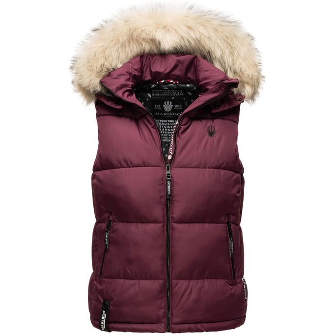 Marikoo dames gewatteerd vest – Eisflöckchen met capuchon & imitatiebontkraag