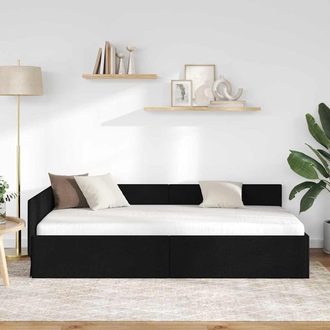 vidaXL - Hoek - Bed - Frame - Zwart - 90 - x - 190 - cm - Stof