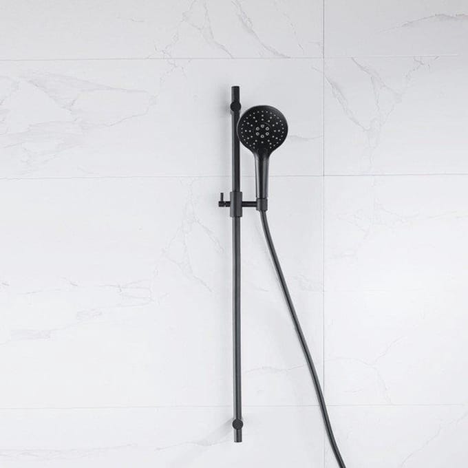 FugaFlow Eccelente Acces glijstangset met ronde handdouche, gladde doucheslang mat zwart