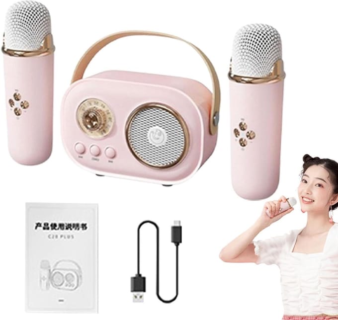Karaoke Speaker Microfoon - Zing Systeem - Muziek Beleven - Zes Geluidseffecten - 9x18x9 cm - Roze