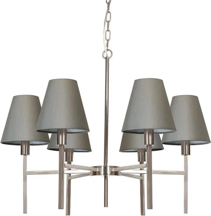Elstead Lighting LED Kroonluchter | 6X E14 Max 25W | Dimbaar | Brushed Nickel, Grey Shades