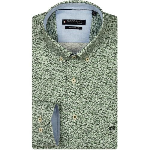Giordano Overhemd Ivy Allover Mini Leaves Satin Stretch Appel / male
