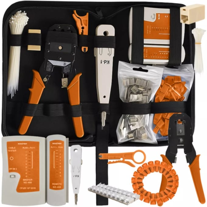 Bigstren RJ45 Netwerkset 145-delig – Crimper & Tester