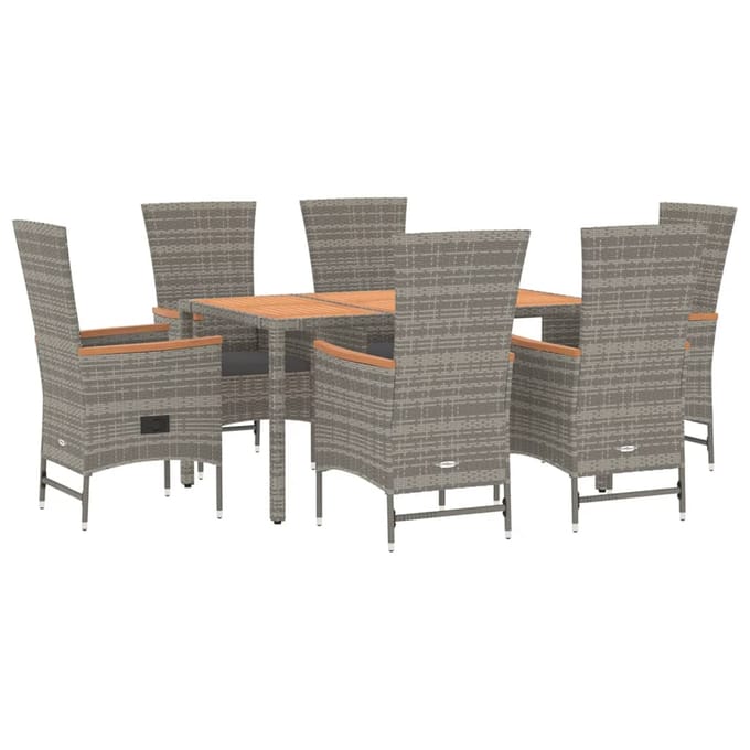 vidaXL - 7-delige - Tuinset - met - kussens - poly - rattan - grijs