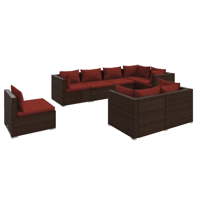 vidaXL - 8-delige - Loungeset - met - kussens - poly - rattan - bruin