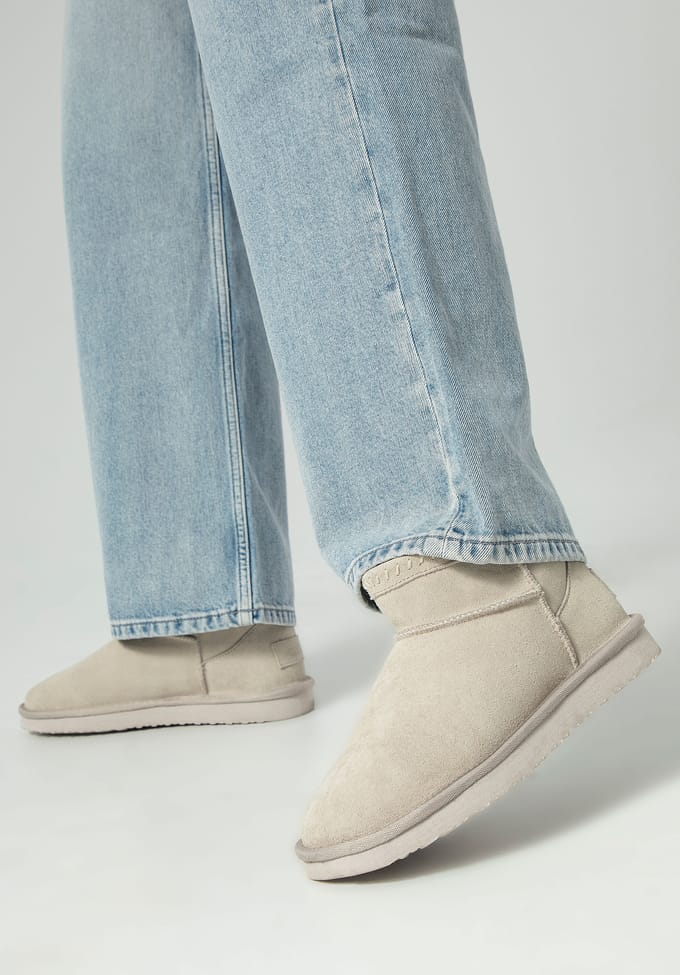 Wittchen Dames suède enkellaarsjes met wol, lichtbeige