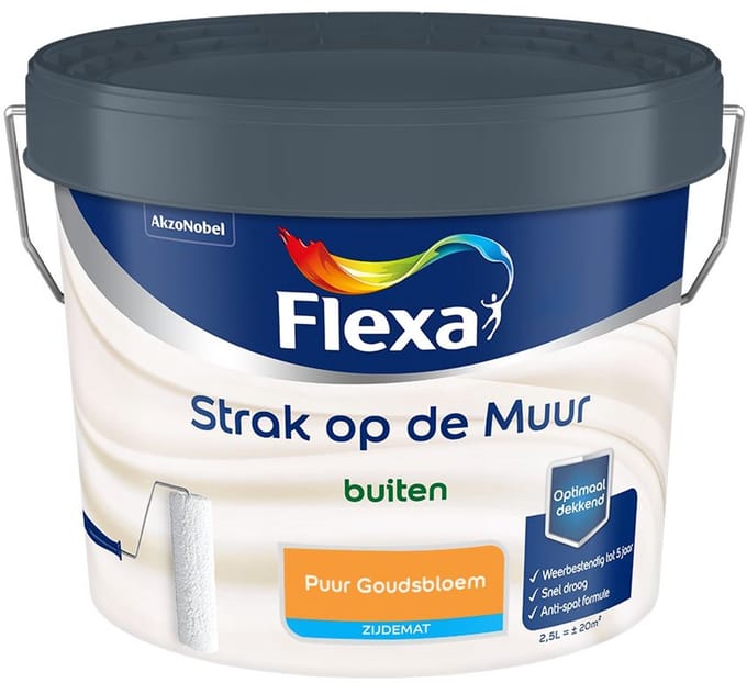 Flexa - Strak Op De Muur Buiten Zijdemat - Puur Goudsbloem - Mengverf - 2,5 L