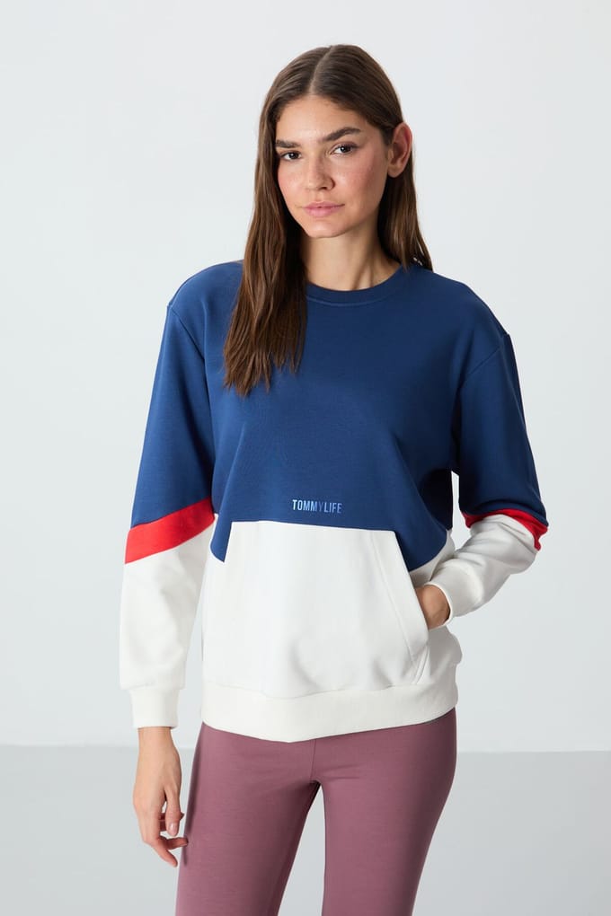 Oversized Kleurgeblokte Crewneck Sweater