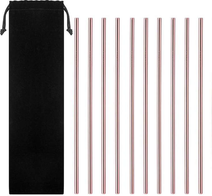 Herbruikbare Metalen Drink Rietjes Recht (10 stuks) – Rose Gold