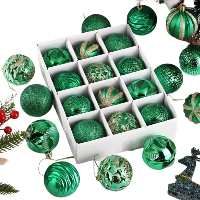 Nivard Kerstballen - Kerstversiering - Plastic - Kerstballenset - Groen - 12 stuks