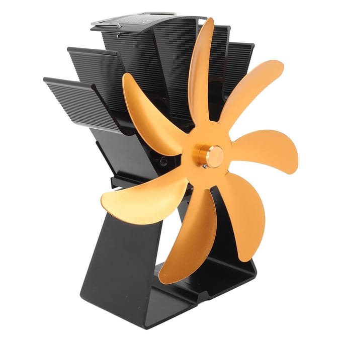 7 Bladen Warmte Aangedreven Kachelventilator Stille Werking Haardventilator Aluminiumlegering Houtkachelventilator zwart