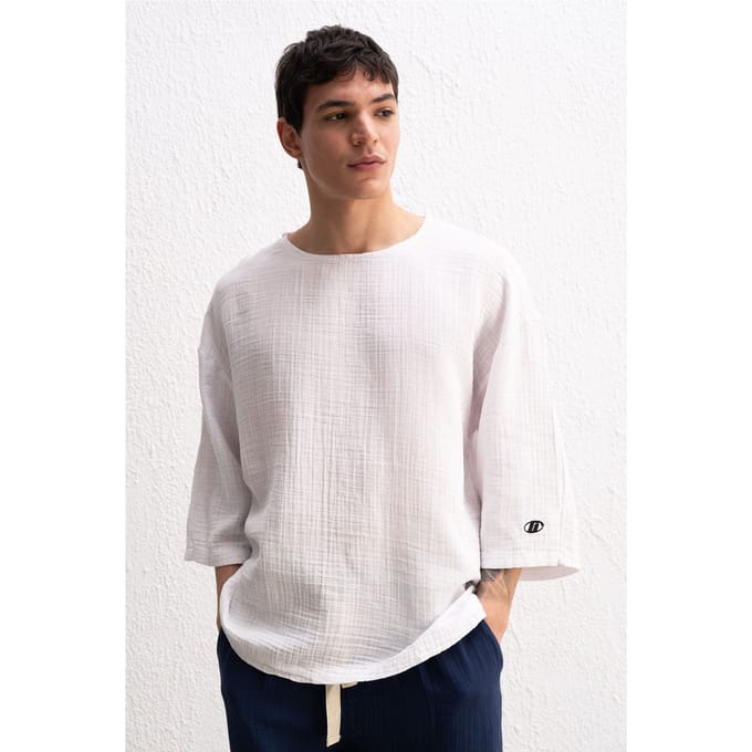 Musselinen Crew Neck Lange Mouwen T-Shirt