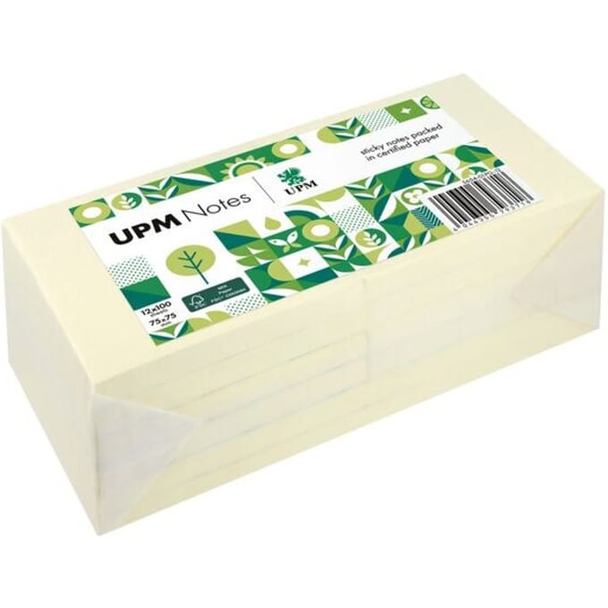 12x 100 bladen herkleefbare notes »5654-01PG-12« verpakt in glasfolie - geel 7,5