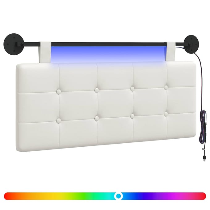 vidaXL - Hangend - hoofdbord - Met - LED-verlichting - Wit - Kunstleer