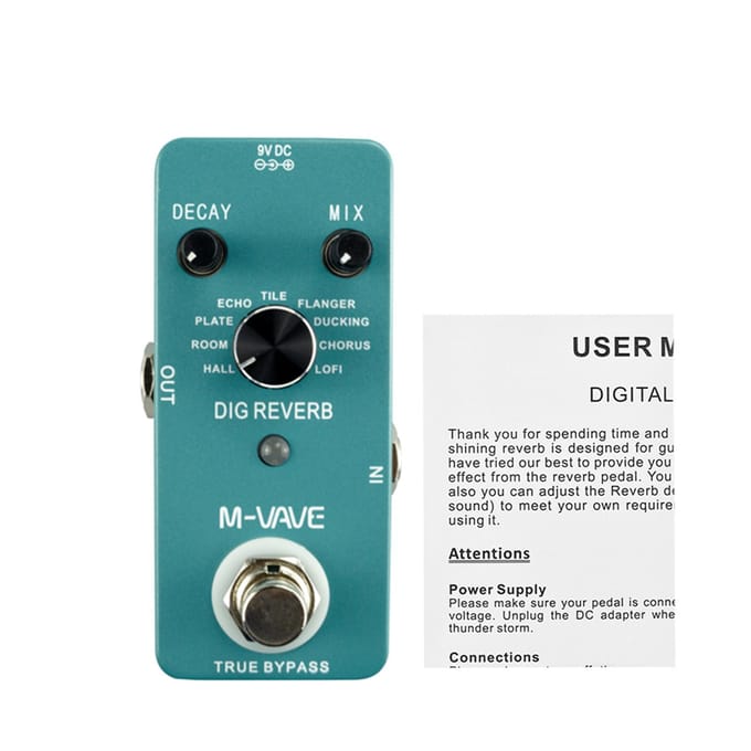 M-VAVE DIG REVERB Digitale Reverb Gitaareffectpedaal 9 Reverb-types Decay & Mix Control True Bypass Type-C blue