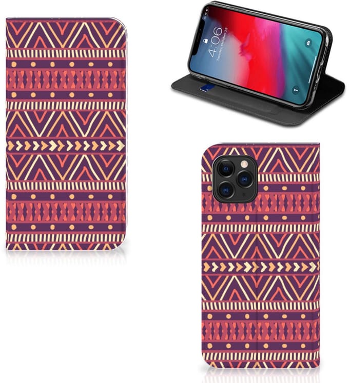 Apple iPhone 11 Pro Hoesje met Magneet Aztec Paars