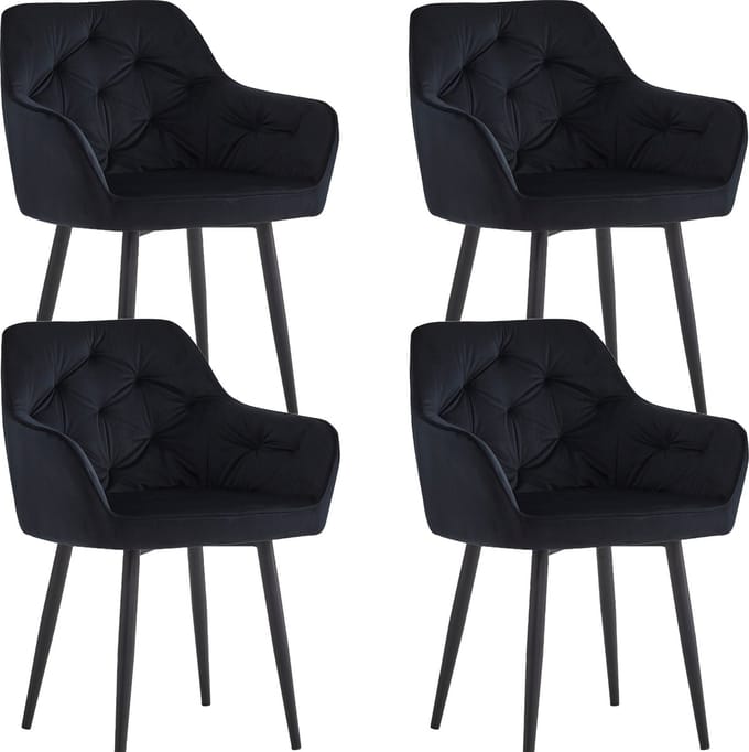 Colenis® - Iris Eetkamerstoel - Zwart - Set Van 4 - Fluweel - Velvet - Design - Met armleuning-