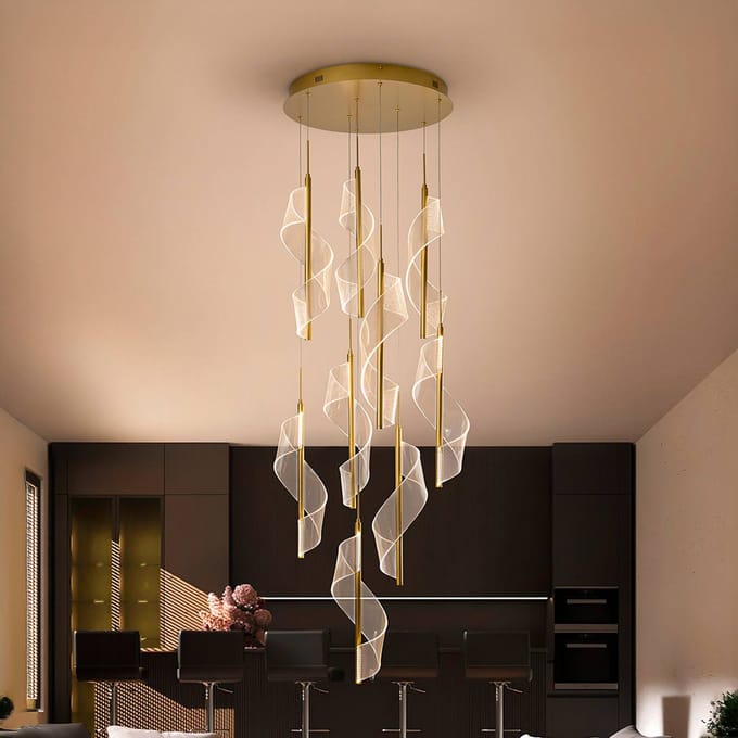 Schuller Valencia LED hanglamp Velas met 9-lamps, hoogte 57 cm, goudkleurig, metaal