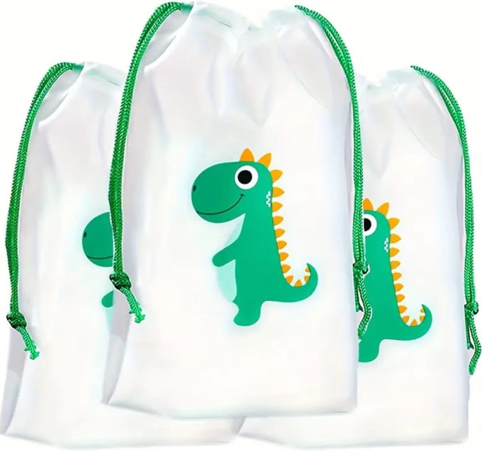Set van 3 dinosaurus tasjes met trekkoord - dino - reizen - kind