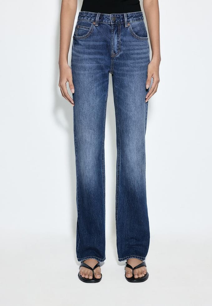 Stradivarius D98 jeans recht model met vintage effect  MIDDENBLAUWE DENIM WASSING 42