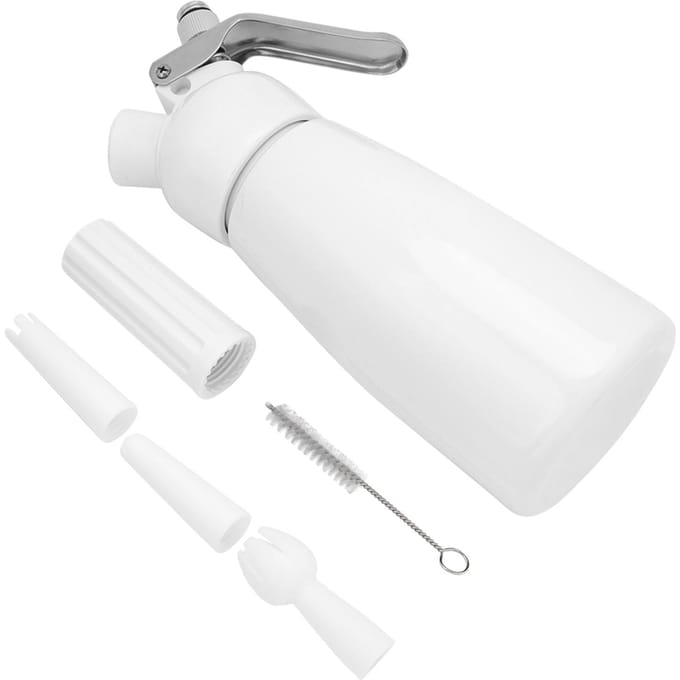 250 ml Draagbare Rode Aluminium Slagroom Dessertcrème Boter Dispenser Klopper Schuimmaker Wit wit