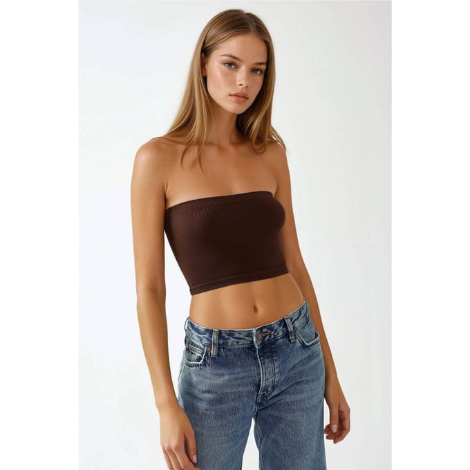 Slim Fit Strapless Geribbelde Crop Top