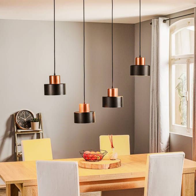 TEMAR LIGHTING Hanglamp Olla in zwart/koper, 4-lamps