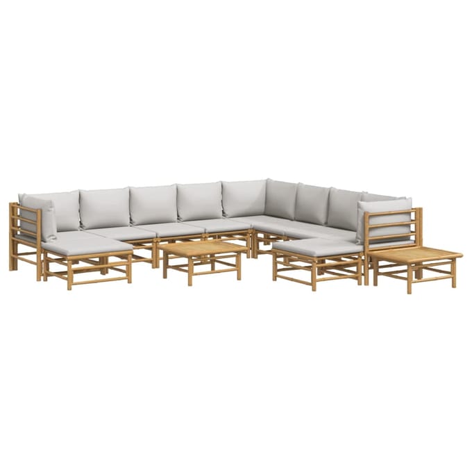 vidaXL - 12-delige - Loungeset - met - kussens - bamboe - lichtgrijs