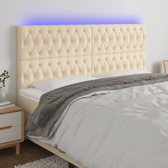 vidaXL - Hoofdbord - LED - 200x7x118/128 - cm - stof - crèmekleurig