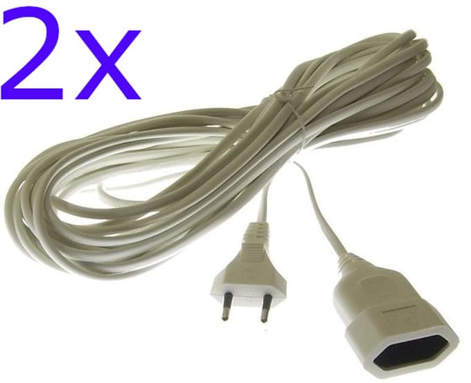 2x Verlengsnoer 10 Meter Plat 2x0.75 wit Eurostekker Verlengkabel