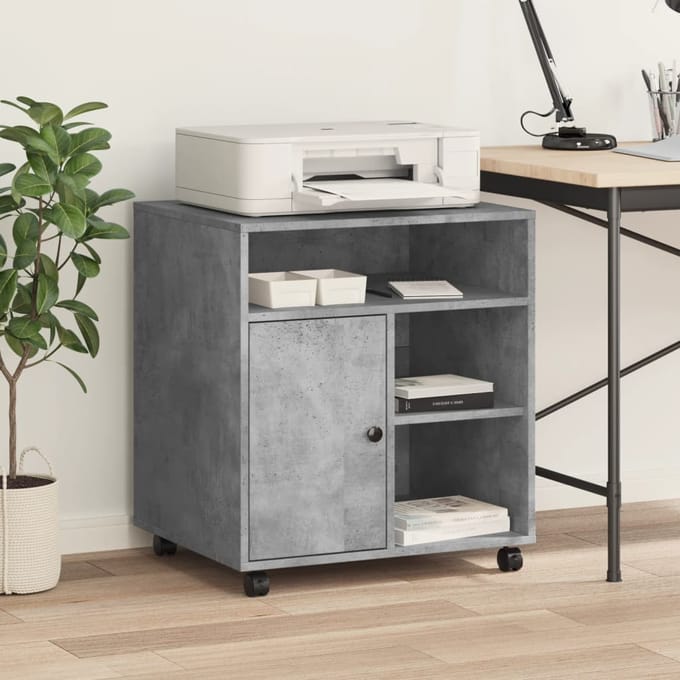 vidaXL - Printerkastje - met - wielen - 60x50x67 - cm - betongrijs