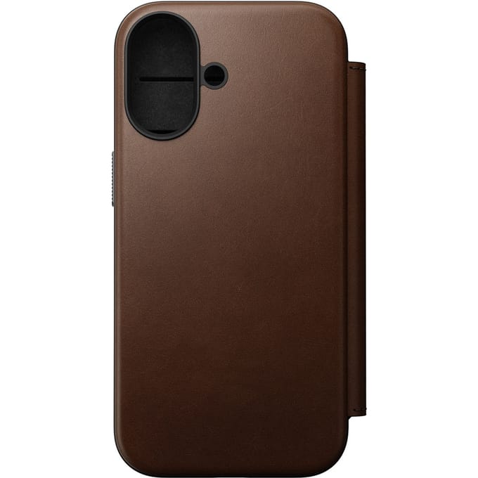 Nomad Modern Lederen Folio iPhone 17 – Gerecycled Aluminium Knoppen – Camera Bedieningsknop – Ecco Leder - Bruin