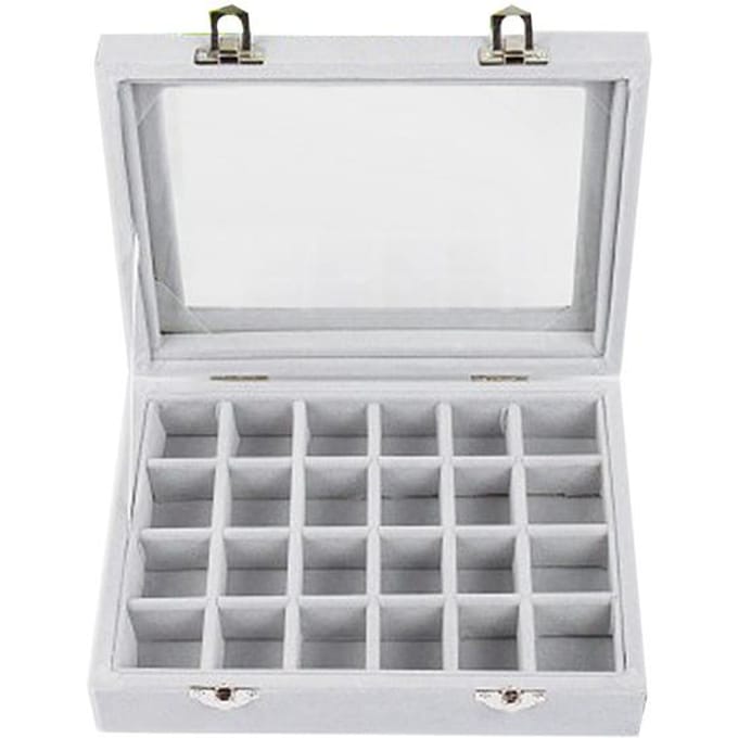 Sieraden Display Tray Classic 24 Grids Fluwelen Oorbel Oorbellen Ring Display Tray Opbergcontainer Organizer Sieraden Display grijs