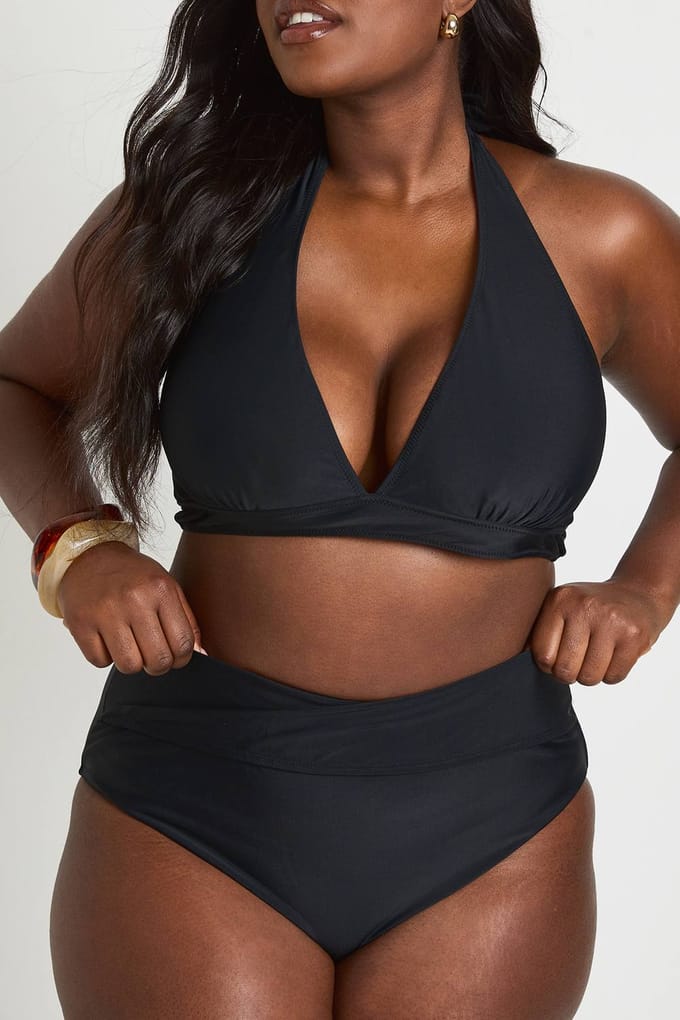 boohoo Dames Plus Buikcontrolerende Wikkel Taille Bikinibroekje | Zwart | Maat: 56