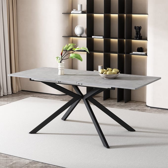 Wishdor - Uitschuifbare Eettafel - Kruispoot - Modern Minimalistisch - MDF - Zwart En Grijs