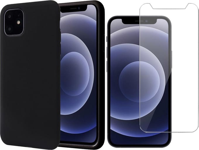Hoesje geschikt voor iPhone 13 Mini - Fluweelzachte Backcover - Zwart - Met Screenprotector