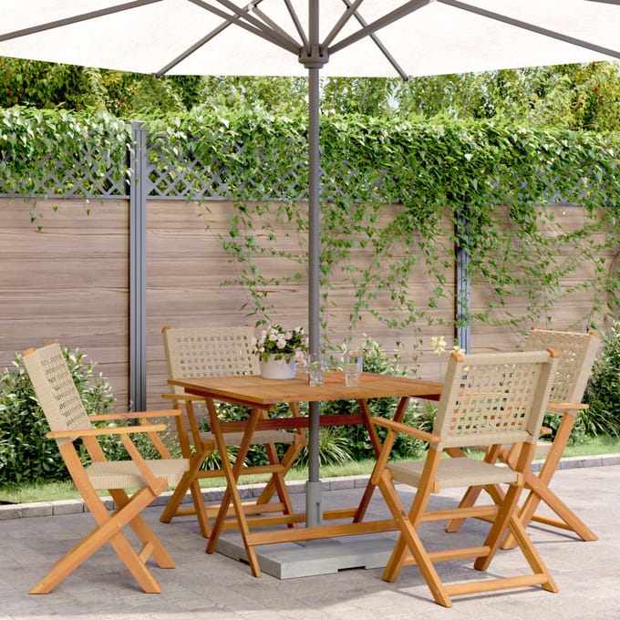 vidaXL - 5-delige - Tuinset - poly - rattan - en - massief - hout - beige
