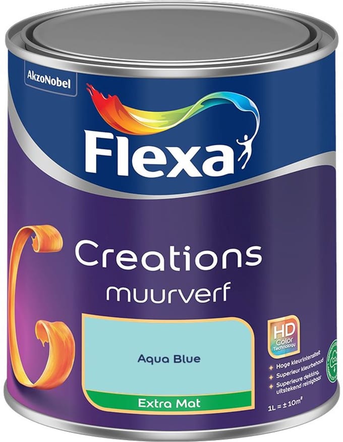 Flexa - Creations Muurverf Extra Mat - Aqua Blue - Mengverf - 1 L