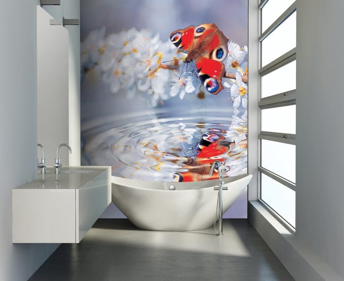 Butterfly Flower Scene Photo Wallcovering
