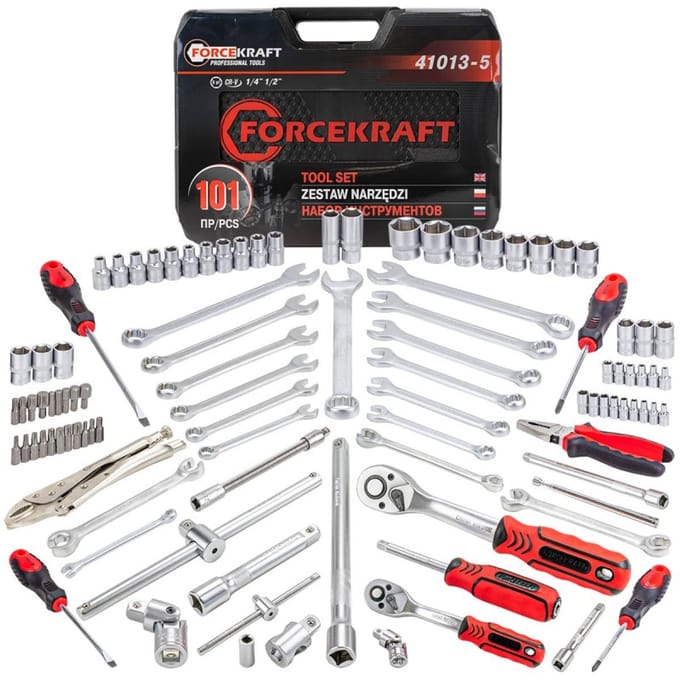 Forcekraft Serie - Dopsleutelset - 101-delig - 1/4" en 1/2" - Ergonomische Koffer