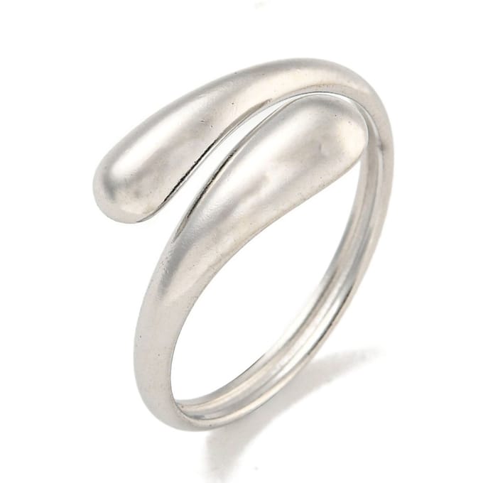 Ring stainless steel druppel bohemian, one size ring, zilverkleurig, 100% waterproof, verstelbare ring, cadeau