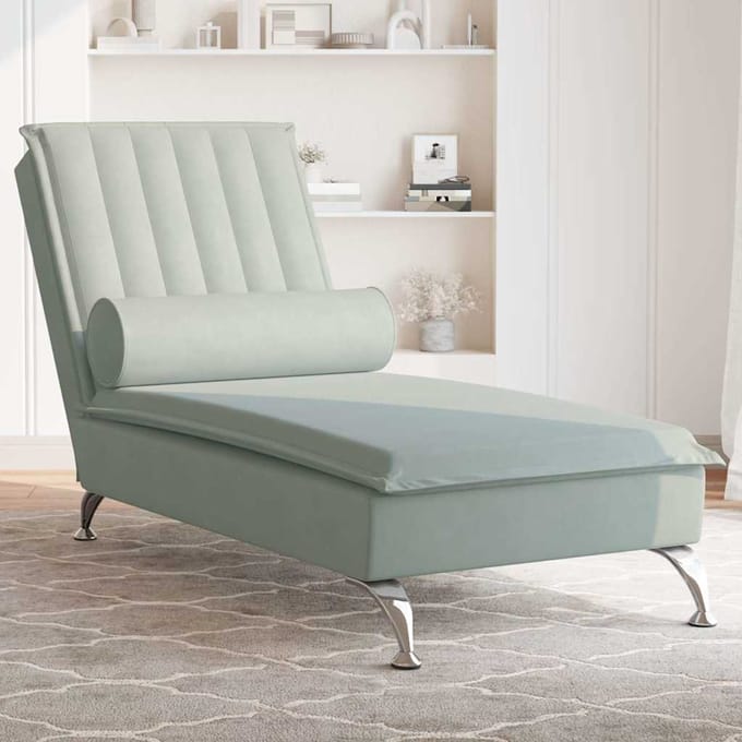 vidaXL - Massage - chaise - longue - met - bolster - fluweel - lichtgrijs