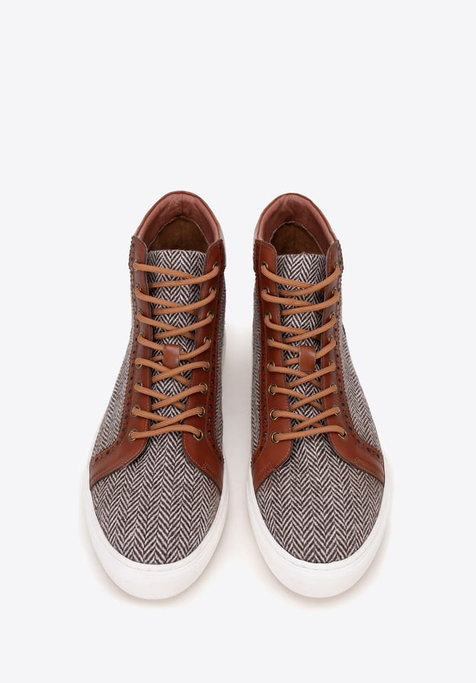 Wittchen Heren Leren High Top Sneakers Bruin Natuurlijk Leer