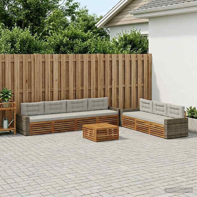 vidaXL - Buiten - bank - set - 8 - st - Naturel - en - lichtgrijs - Polyester