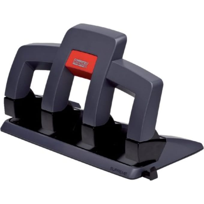 Rapid Supreme Press Less 4-gaats Perforator SP34 - Perforeeert Tot 30  Vel - Voor Mappen En Ringbanden - Zwart/Grijs