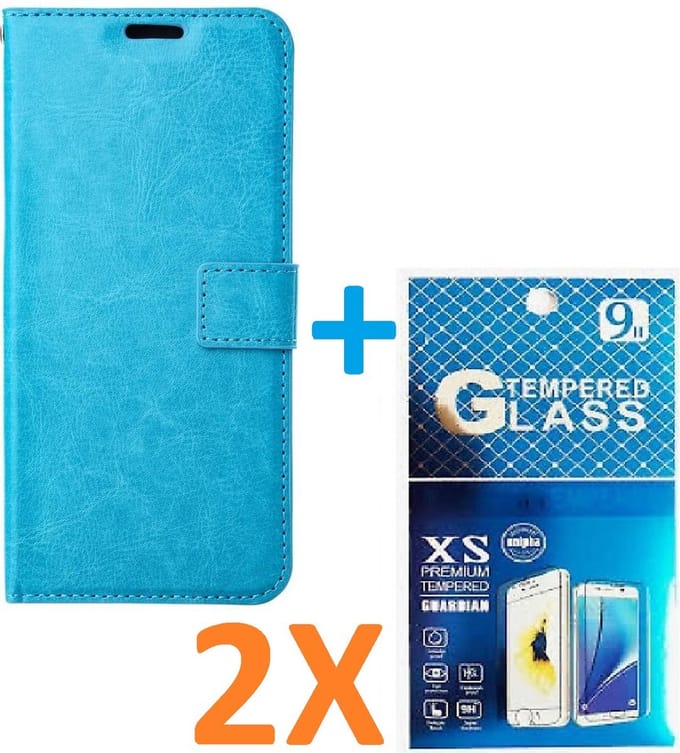 Portemonnee Book Case Hoesje + 2x Screenprotector Glas Geschikt voor: iPhone 15 Plus - Turquoise