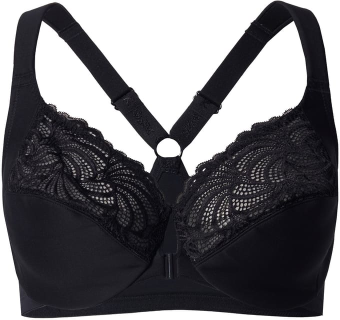 Ulla Popken - Dames - Beugelbeha kant zachte cups voorsluiting - Zwart - Maat 110F